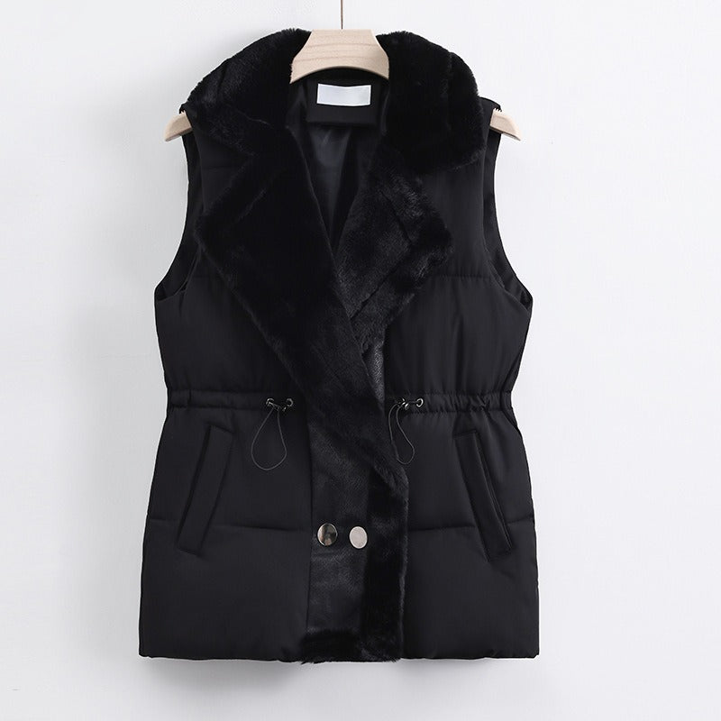 Women’s Vest - Quilted - Sleeveless - Shawl Collar - Adjustable Drawstring Waist