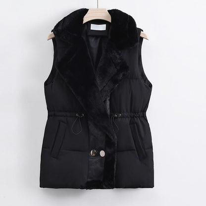 Women’s Vest - Quilted - Sleeveless - Shawl Collar - Adjustable Drawstring Waist