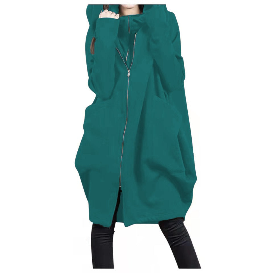 Wool Blend Oversized Hooded Mid-Length Coat 
