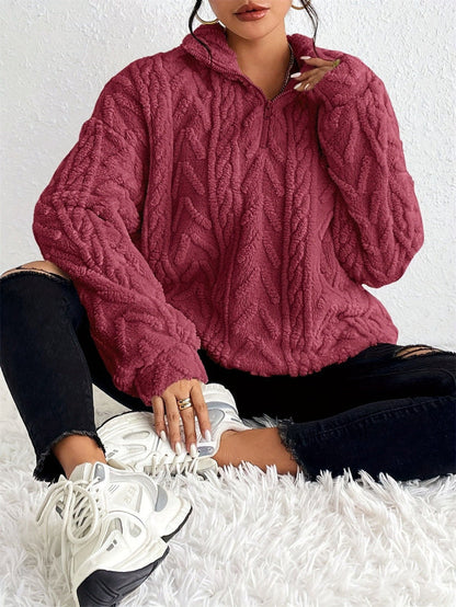 Women’s Pullover Top – Faux Shearling Fleece – Relaxed Fit – Half Zip High Collar