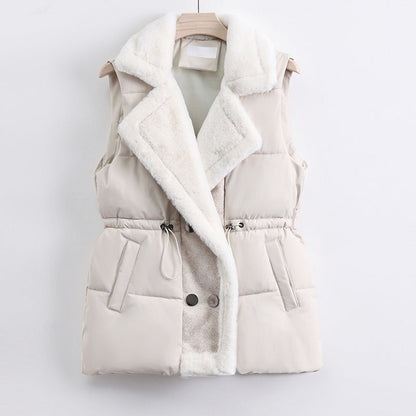 Women’s Vest - Quilted - Sleeveless - Shawl Collar - Adjustable Drawstring Waist