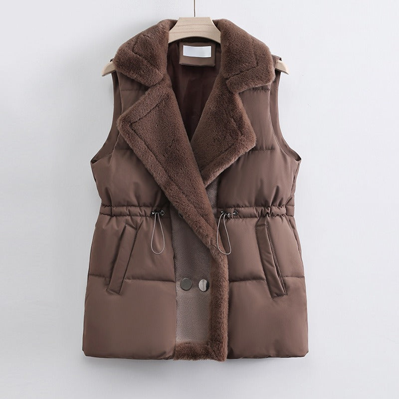 Women’s Vest - Quilted - Sleeveless - Shawl Collar - Adjustable Drawstring Waist