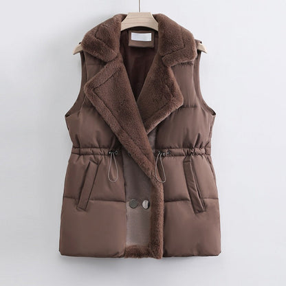 Women’s Vest - Quilted - Sleeveless - Shawl Collar - Adjustable Drawstring Waist