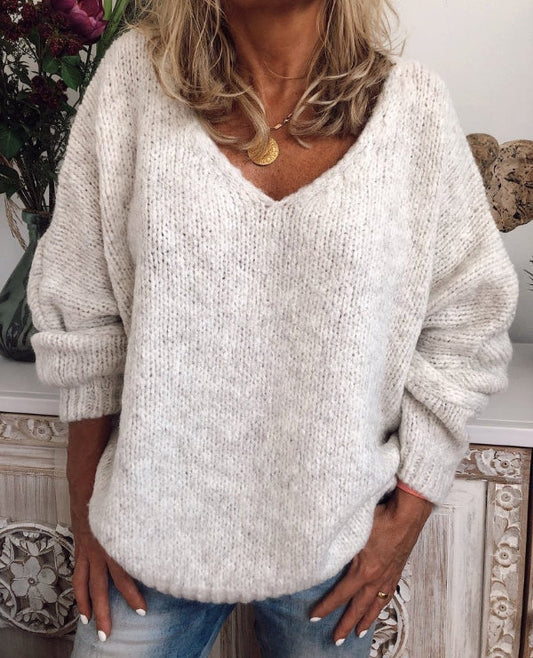 Wool Blend Oversized V-Neck Pullover Sweater 
