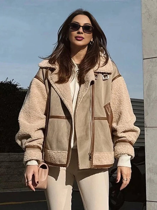 Faux Suede Shearling Oversized Jacket