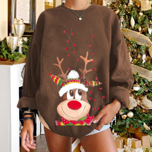 Soft Knit Reindeer Graphic Pullover Sweater 