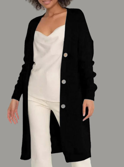Women’s Long Cardigan – Soft Knit – Relaxed Fit – Button Front – With Pockets