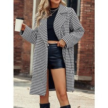 Wool Blend Houndstooth Tailored Long Coat 