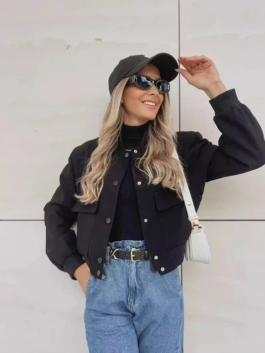 Relaxed Fit Cropped Bomber Jacket 