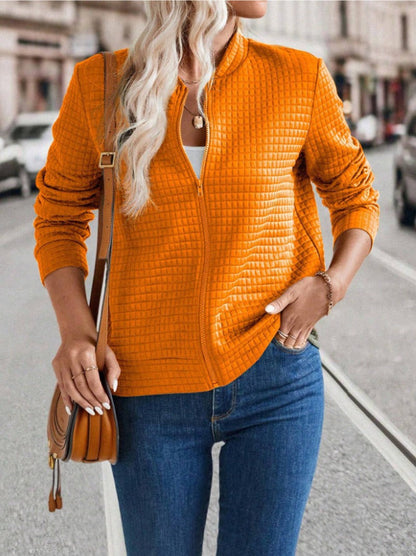 Women’s Quilted Cardigan Jacket – Relaxed Fit – Zipper Front – Hip Length Minimalist Style