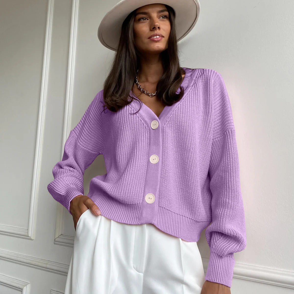 Ribbed Knit Relaxed Fit Cardigan 