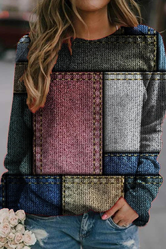 Knit Patchwork Relaxed Fit Sweatshirt 