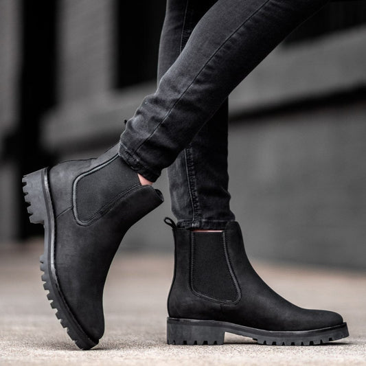 Faux Leather Ankle Chunky Lug Sole Boots