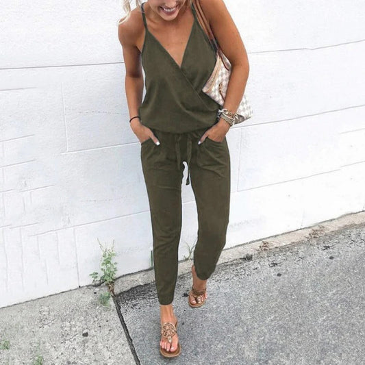 Adjustable Strap Drawstring Waist Jumpsuit 
