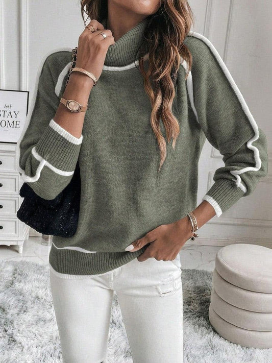 Wool Blend Striped Sleeve Detail Sweatshirt 