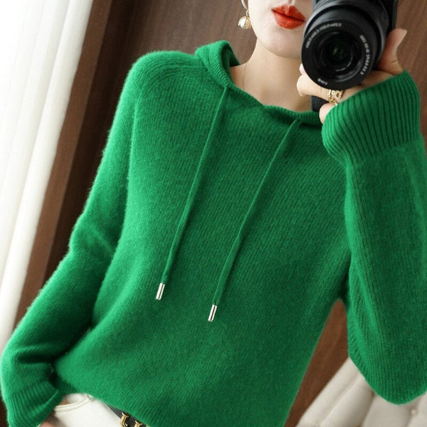 Wool Blend Relaxed Fit Hooded Pullover 