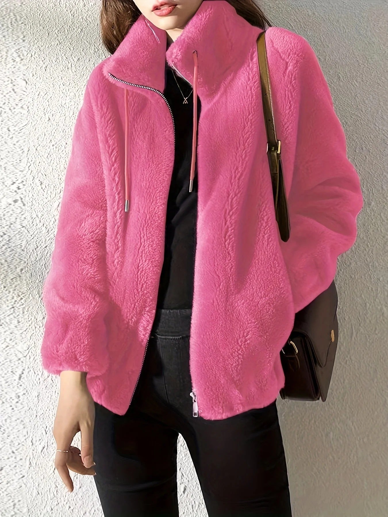 Plush Relaxed Fit Stand-Up Collar Jacket