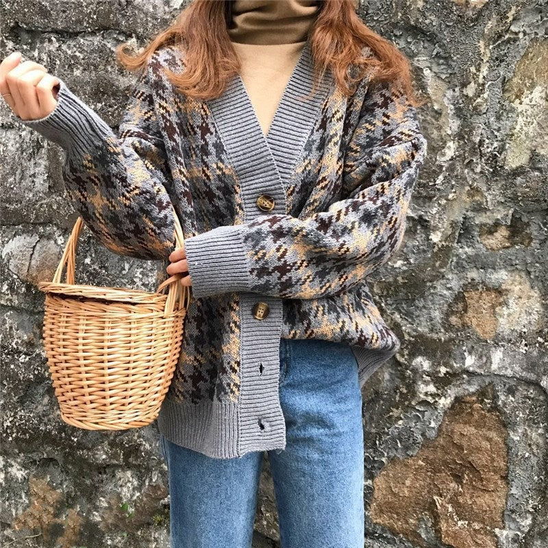 Wool Blend Relaxed Fit Cardigan Sweater 