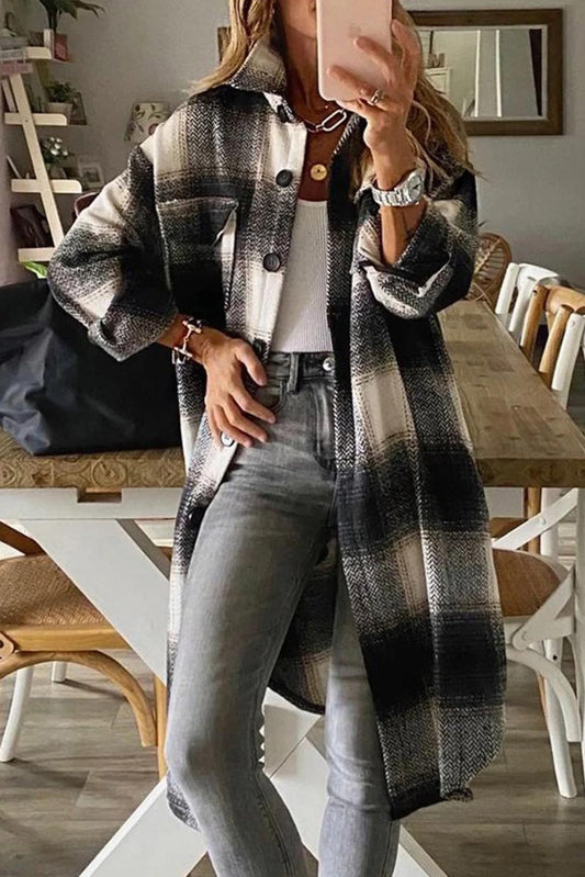 Wool-Like Plaid Oversized Fit Shirt Jacket 