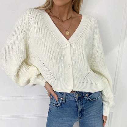 Women’s Cardigan – Chunky Wool Knit – Oversized Fit – V-Neck – Button Front – Ribbed Trim
