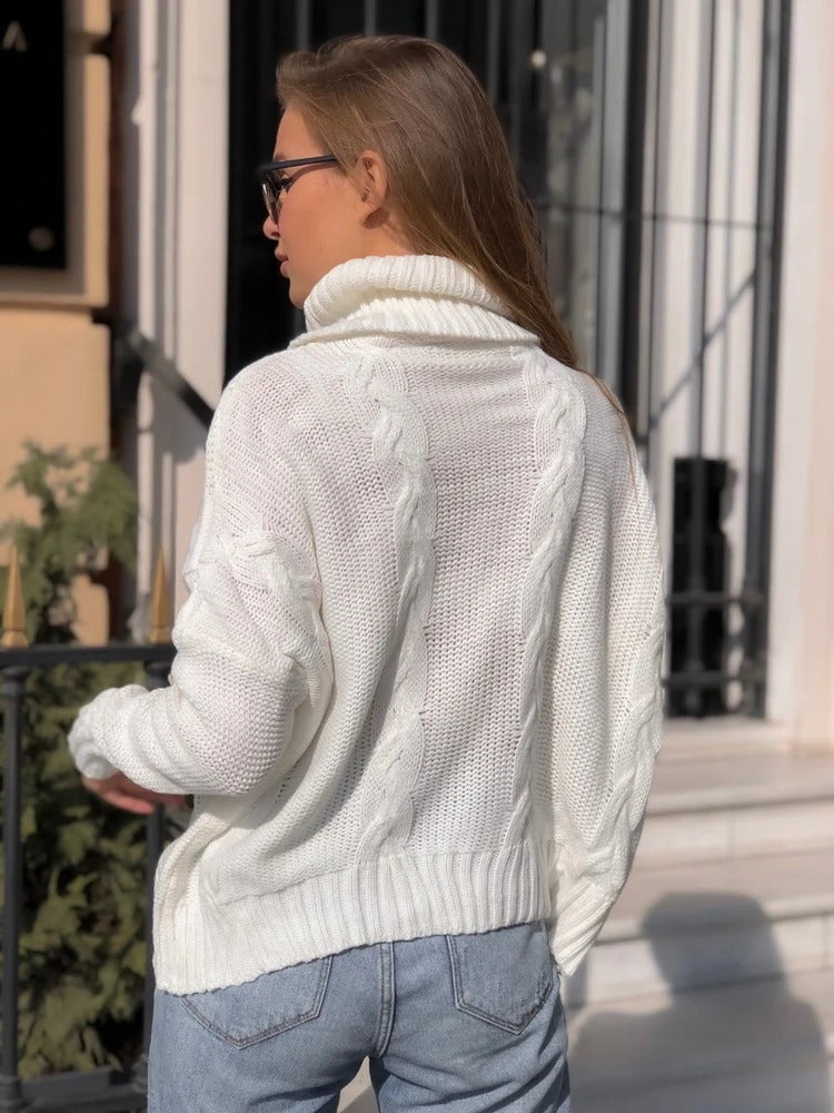 Wool Blend Chunky Cable Knit Sweater 