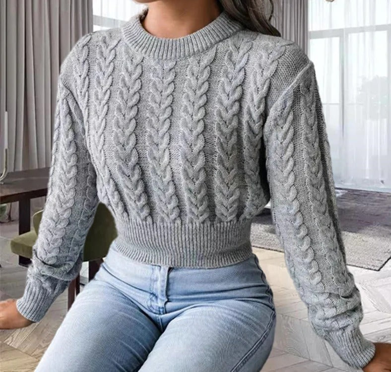Cable Knit Cropped Fit Knitted Sweater 