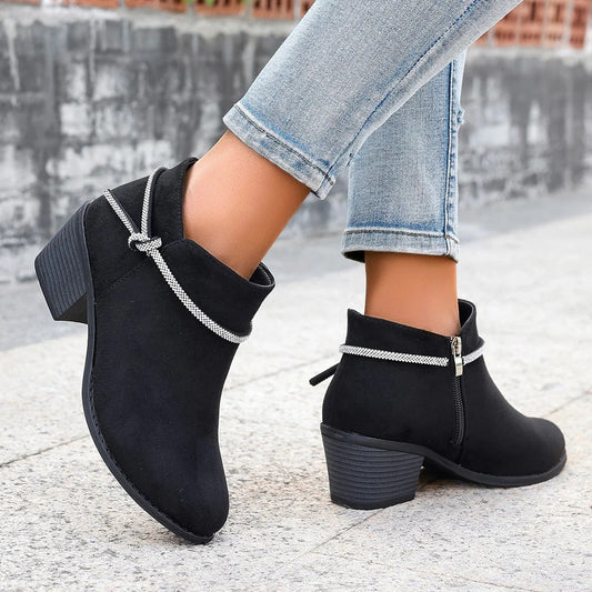 Chunky Heel Suede Texture Ankle Boots 