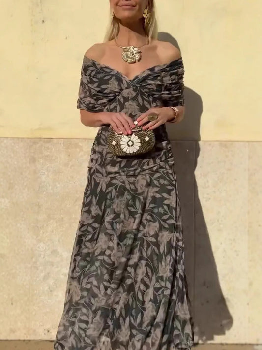 Floral Print Off-Shoulder Maxi Dress 