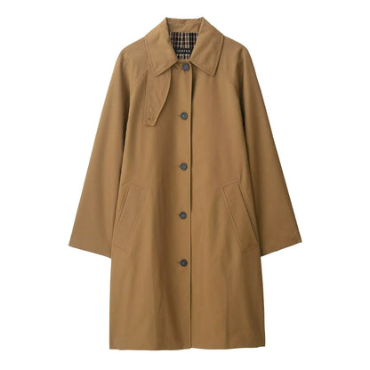 Women’s Trench Coat - Cotton Blend - Mid-Length - Loose Fit - Raglan Sleeves