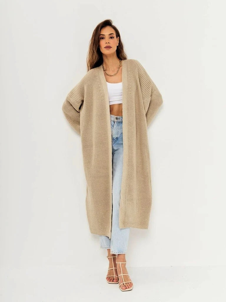 Women’s Knit Cardigan – Oversized Fit – Wool Feel – Open Front – Long Sleeve Layer