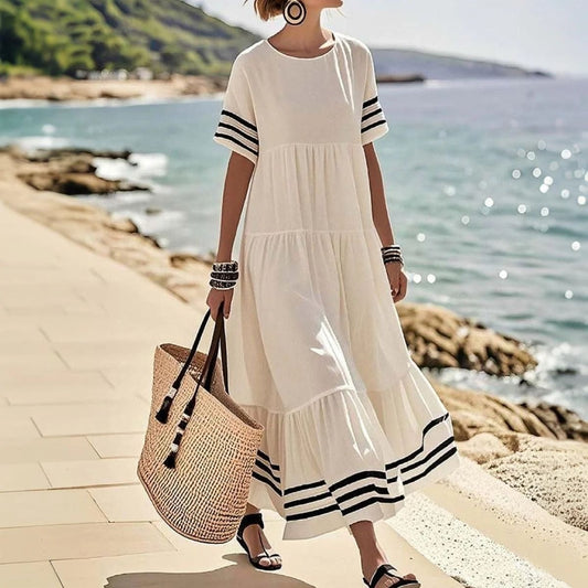 Striped Cotton Loose Fit Long Dress 