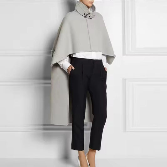 Wool Blend Loose Fit Cape Coat 