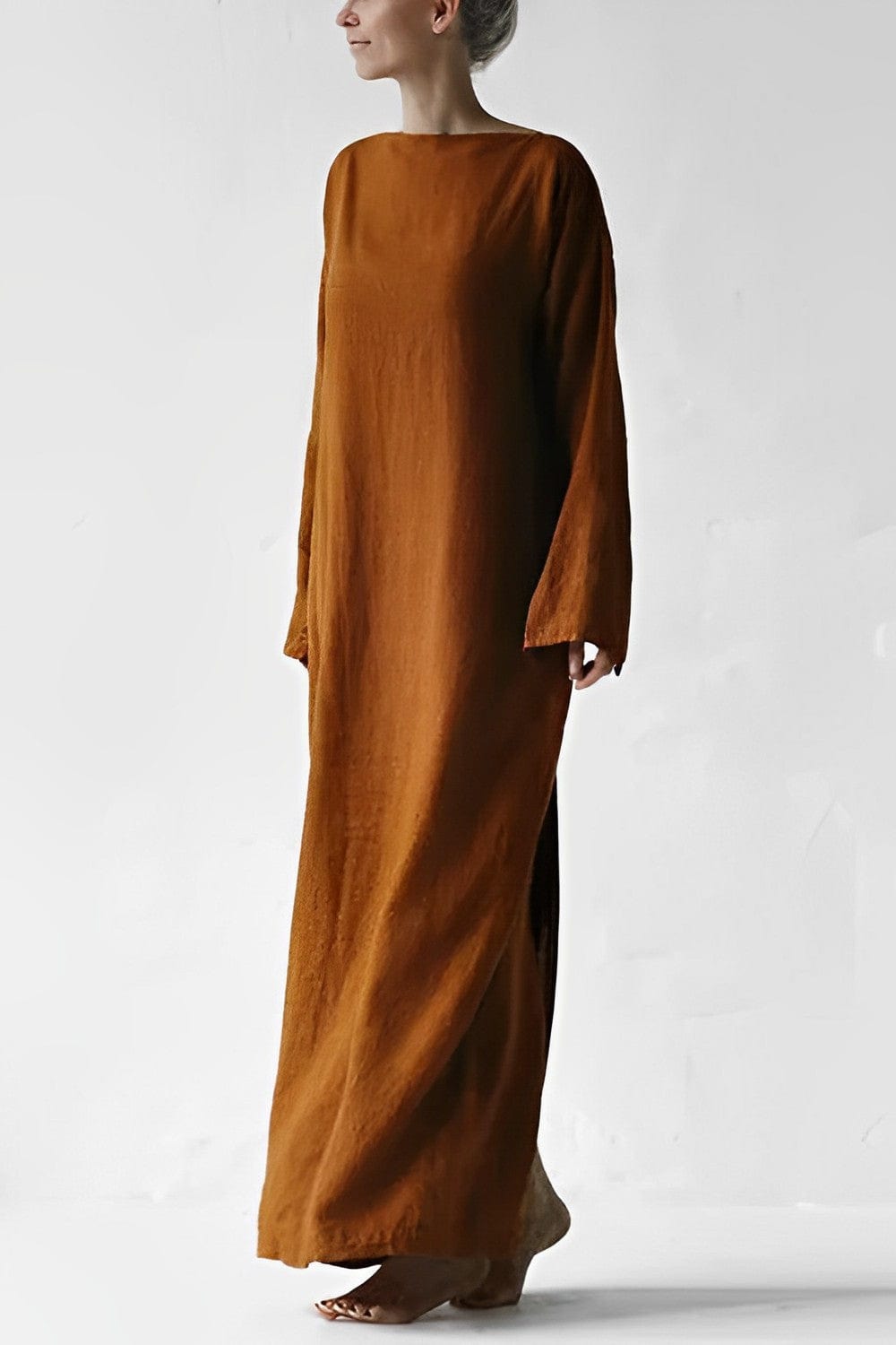 Women's Maxi Dress - Boat Neck - Long Sleeve - Wrap Waist - Elegant Flowing Fit