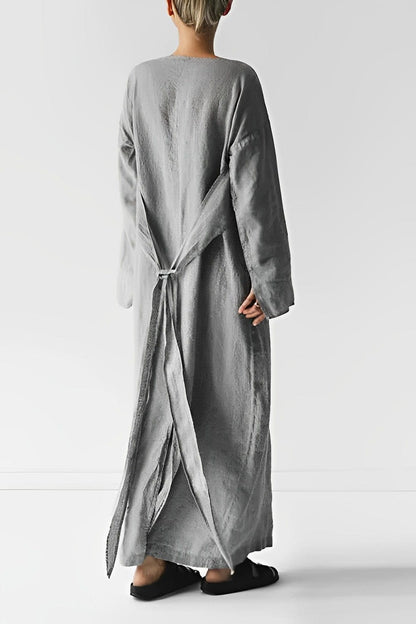 Women's Maxi Dress - Boat Neck - Long Sleeve - Wrap Waist - Elegant Flowing Fit