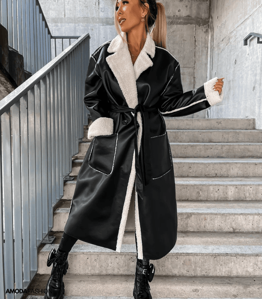 Leather Front Pocket Windbreaker Trench Coat