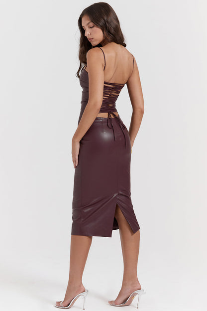 Women’s Midi Dress – Slim Fit Leather – Strapless with Spaghetti Straps – Ruched