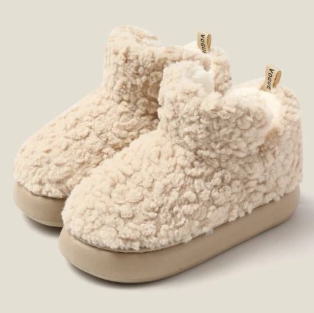 Faux Shearling Plush Lined High-Top Slippers
