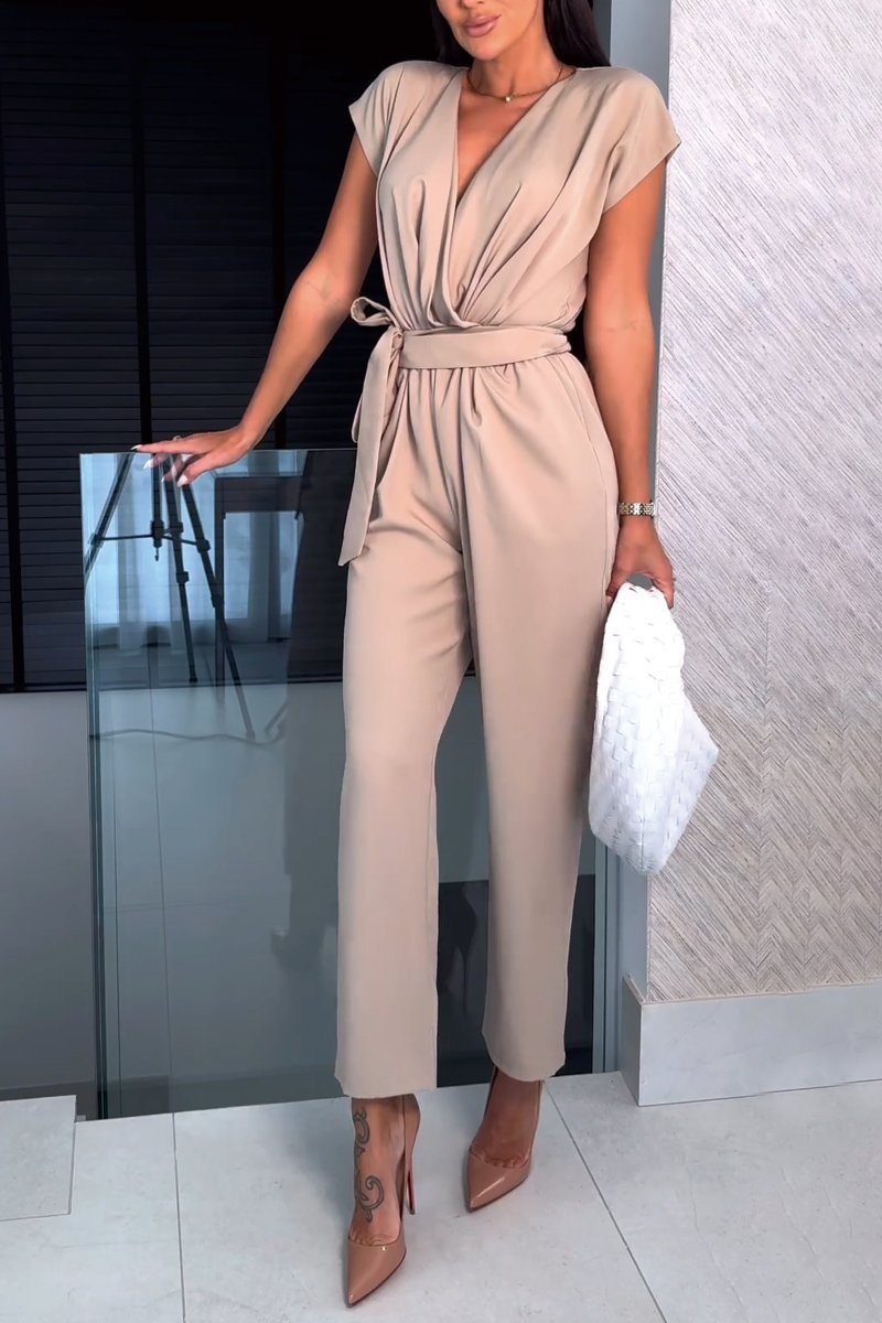 Draped Tailored Fit Straight Leg Jumpsuit