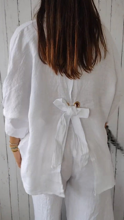 Women's Button-Up Shirt - Breathable Material Blend - Relaxed Fit - Classic Collar Casual Wear