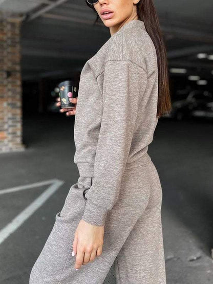 Women's casual button-down cardigan with elastic waist drawstring sweatpants set