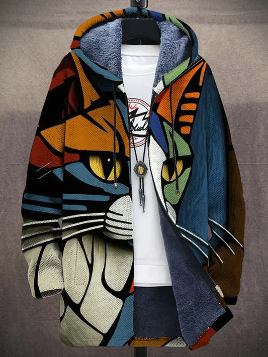 Plush-Lined Oversized Graphic Zip-Up Hoodie