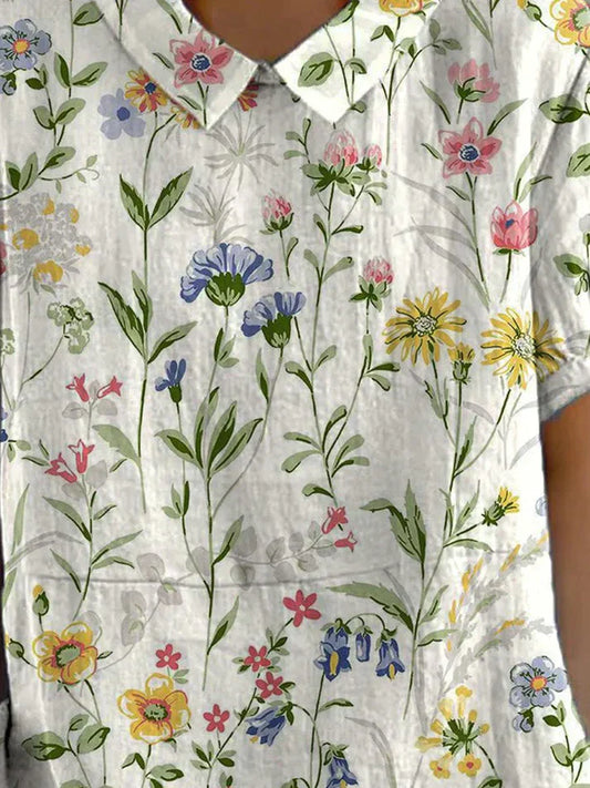 Floral Pattern Vintage-Inspired Shirt