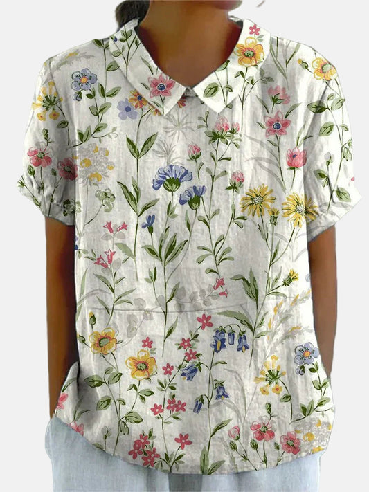 Floral Pattern Vintage-Inspired Shirt
