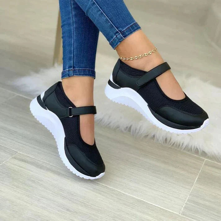 Women's breathable mesh velcro thick sole sports shoes