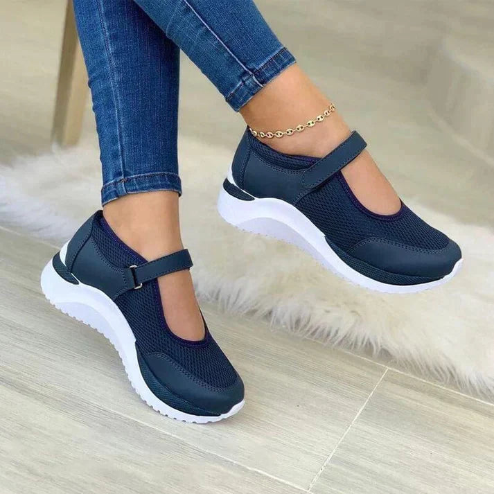 Women's breathable mesh velcro thick sole sports shoes