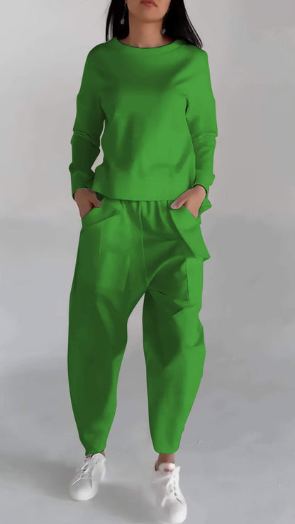 Women's lace-up long-sleeve top with multi-pocket pants set