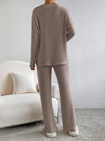 Women's comfortable rib v neck 2 piece set