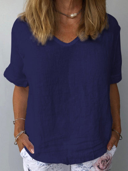 Women’s Casual Top – Relaxed Fit – Breathable Blend – V-Neck Short Sleeve