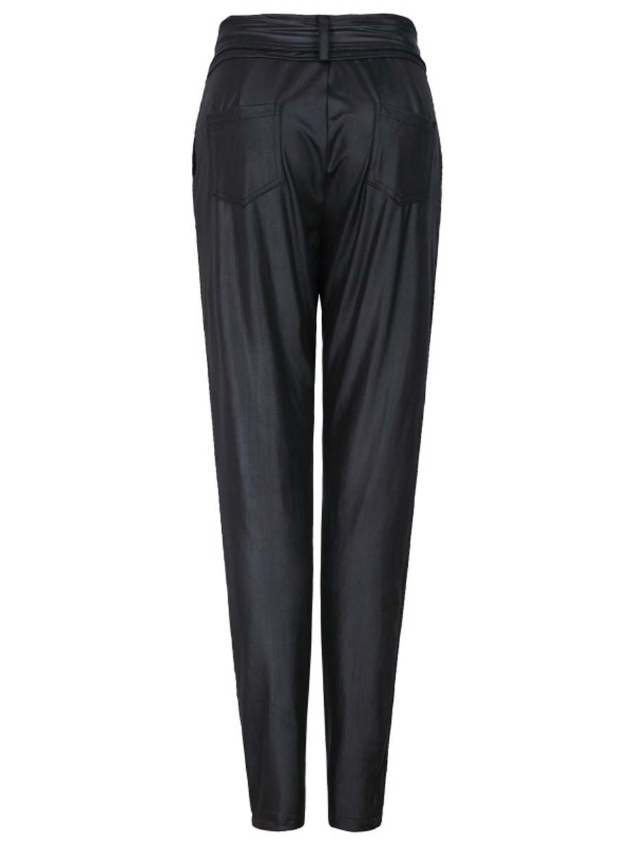 High waisted slim pencil pants with belt for women
