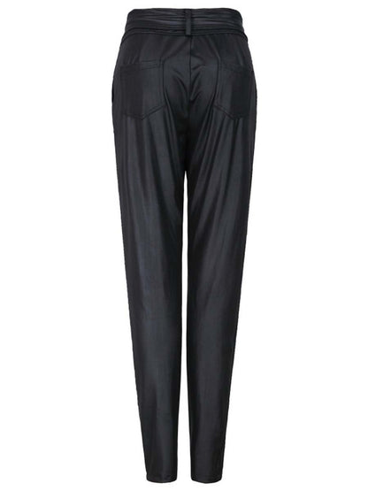 High waisted slim pencil pants with belt for women